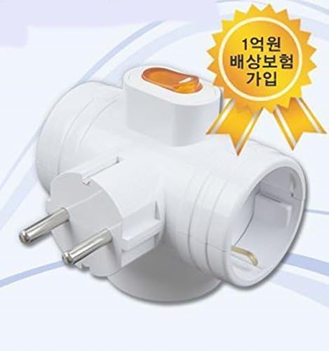 3Way T-Bone Korean Safety Switch Power Multi Tap Cord Cable Plug Outlet Adapter 220~250V Wall Socket