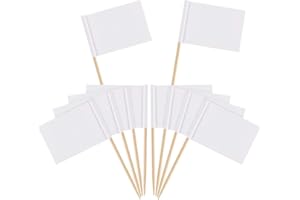 BYOU Banderas con Palillos,Toothpick Flags 100 Piezas Bambú Mini Banderas Blancas de Etiquetas de Marcar para Pastel de Fiesta Comida Plato de Queso Aperitivos