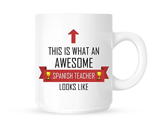 DottsMusic Mug/tasse à thé ou café avec inscription en anglais This is what an awesome Spanish teacher looks like Motif ruban rouge Excellente idée cadeau