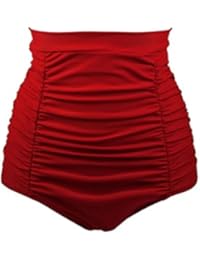 YoungSoul Ropa de baño para mujer - Trajes de baño vintage cintura alta - Braguitas de bikini con panel reductor y diseño de cuadrícula