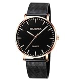 Herren Uhr, Schwarz Einfache Lässige Mode-Uhr aus Edelstahl mit Milanese Mesh-Armband, Kalenderarmband (schwarz) Herren-Quarz-Uhren, Minimalistisches Datumsanzeige-Band, Wasserdichtes Metall,F