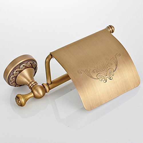Weare Home Badaccessoires Retro Solide Kupfer Toilettenpapierrollenhalter Tissue Halter Küchepapierhalter, Minimal Klassic mit Deckel Geschnitzt Bronze Beschichtung Wandmontage Haltbar Badzubehör Dekor - 2