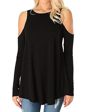 ZEZKT Damen Langarmshirt Frühling Lange Ärmel Schulterfrei Bluse Off Shoulder Tunika T-Shirt Oversize Sommer Beiläufiges...