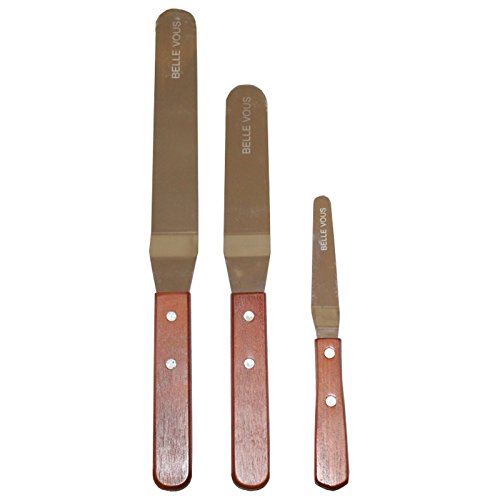 Belle Vous 3 Winkelpalette Set – 3 Winkelpaletten / Spachtel Edelstahl Streichmesser Profi 20 cm, 15 cm & 10 cm Glasurmesser Icing Spatula Set für Fondant und Kuchen Dekorieren - 3