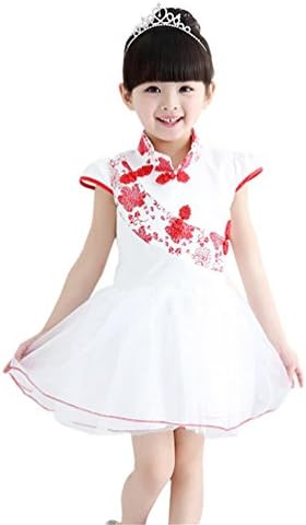 Waboats Girls Short Sleeve Qipao Cotton Chinese Cheongsam Dress 10 Red