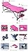 FoxHunter Deluxe Portable Lightweight Massage Table Beauty Couch Therapy Bed Folded 3 Section Aluminium Frame Pink with Headrest Armsupport Free Cover and Carrying Bag