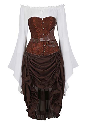 Rosfajiama Corset Sexy Steampunk Cuero Falda Steampunk Blusas Mujer Tallas Grandes Fiesta Combinaciones para Faldas L