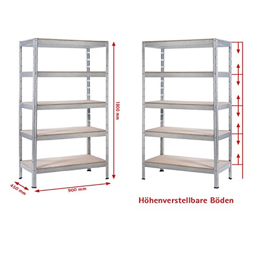 Schwerlastregal Regal Steckregal 180x90x45cm Metall verzinkt Regalsystem Steckregalsystem 5 Holz-Böden Traglast 875kg einfache Montage durch Stecksystem kein Verschrauben Schulte - 4