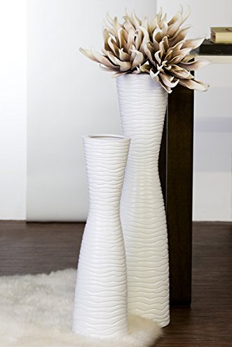 XXL Designer-Vase Tamera aus Keramik . weiß . matt mit Wellenrelief Höhe 77 cm . Ø 16 cm - 2