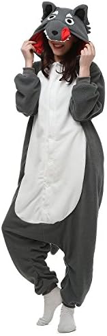 Adult Women &amp; Men Grey Wolf Onesies Kigurumi Pajamas Cosplay Party Outfits Costume Animal Homewear S