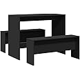 vidaXL Black Dining Table and Bench Set - Engineered Wood, Easy to Clean, for Kitchen/Dining Room