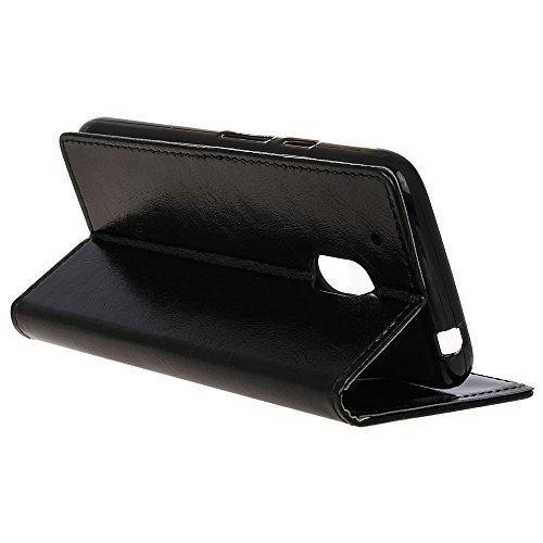 Motorola Moto G4 Play 5″ Hülle,QUENJOY® Stand Brieftasche Flip Case Schutzhülle Crazy Horse Leder Etui Ultra Slim zu Schützen für Lenovo/Motorola Moto G4 Play SM4386AE7L1,SM4386AD1L1 Smart Phone,Schwarz 01 - 5