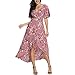 Price comparison product image Beach Dress for Women, HotsellLadies Summer V-Neck Floral Print Faux Wrap Dresses Short Sleeves Maxi Dress Sundress Pink