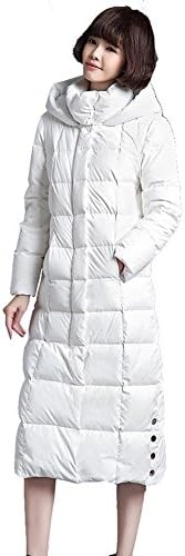 Women'S Thickened Down Jacket Hooded Stand Collar Long Slim Outwear Warm Zipper Button Coats . White . Xxl