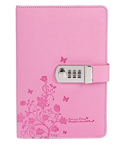 Ai-life PU Pelle Diario Taccuino Progettista Organizzatore con Serratura a Combinazione, Farfalla e Motivo Floreale Formato A5(210x145mm) Fashion Daily Diario, Portapenne