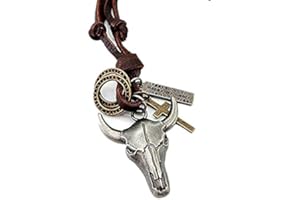 ODETOJOY Uomo in Lega di Pelle Ciondolo Collana per Donna Collana in Pelle con Pendente Croce Regolabile Catena Ciondolo a Forma di fischio d'Epoca a Forma di Testa di Lupo (Toro)