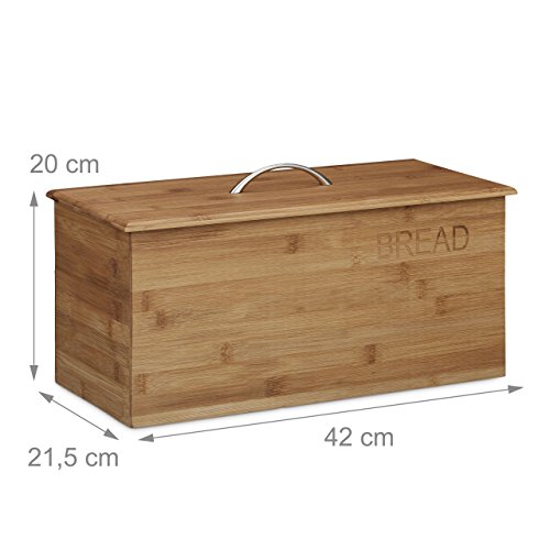 Relaxdays Brotkasten Bambus, Aufdruck BREAD, HxBxT: 20 x 42 x 21,5 cm, Brotbehälter für Brot Brötchen und Kuchen, Holz, Brotaufbewahrung, natur - 2