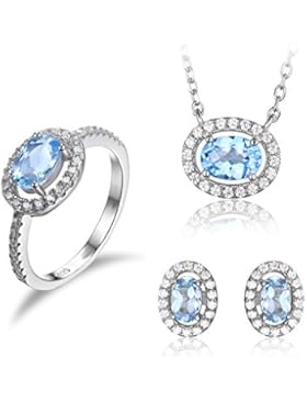 JewelryPalace Oval Natürliche Blau Topas Schmuck-Sets 925 Sterling Silber ohrstecker Solitär Anhänger Halsketten...