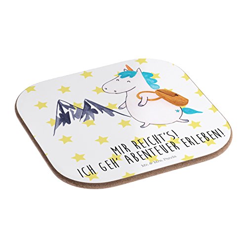 Mr. & Mrs. Panda Quadratische Untersetzer Einhorn Bergsteiger - 100% handmade in Norddeutschland - Einhorn, Einhörner, Unicorn, Bergsteiger, Abenteuer, Berge, Abenteurer, Weltenbummler, Weltreise, Reisen, Urlaub, Entdecker Untersetzer, Holz, Glas, Gläser, Glasuntersetzer, Frühstück, Party, Geschenk, Geschenke, Schenken, Mitbringsel, Set, quadratisch, quadrat, eckig, Tisch Einhorn, Einhörner, Unicorn, Bergsteiger, Abenteuer, Berge, Abenteurer, Weltenbummler, Weltreise, Reisen, Urlaub, Entdecker