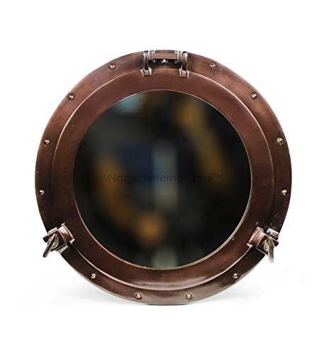 Nagina International Antique Coke Copper Wall Mounted Nautical Premium Aluminum Vintage Mirror | Ship's Porthole Window | Pirate's Maritime Nautical Themed Decor (15 Inches, Light Antique Mirror)