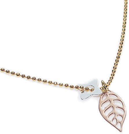 Ah! JewelleryCelebrity Style Leaf & 4 Petal Flower Pendant Necklace. 24k Gold over Sterling Silver 18” (45cm) Bead Ball Chain Included. Stamped 925.
