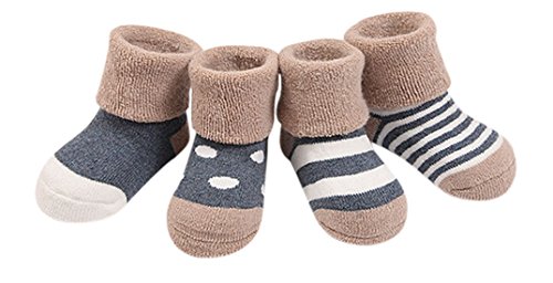 H.P.D.Baby Cotton Socks 4 Pack Turn Cuff Bottie Warm Socks for Newborn Toddlers,Size S,Blue