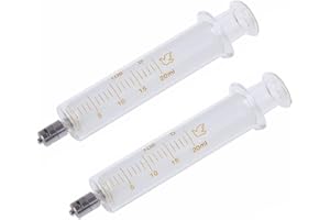 SKYPRO 2 sztuki szklanych strzykawek z nakrętkami, 20 ml Luer Lock szklana strzykawka wielokrotnego użytku, metalowy Luer Lock kaliber wtryskiwacz laboratoryjny do laboratorium