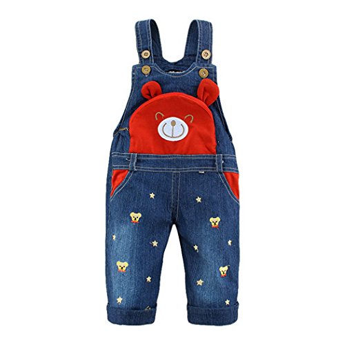 Happy Cherry Baby Boy Girl Bib Pants Dungarees Jeans Bear Overalls Jumpsuit Jean Body Quality Clothing Children Washed Breeches Blue Toddler 12-24 Months