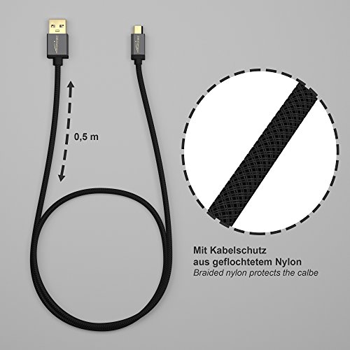 5 x KabelDirekt 0,5m schwarzes Nylon Micro USB Kabel Ladekabel/Datenkabel für alle Micro USB Geräte – PRO Series - 3
