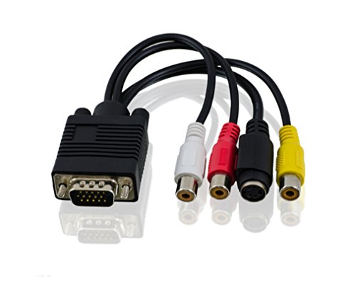 HAOYISHANG VGA zu Video 3 RCA TV AV Konverter Kabel Schwarz / Konvertieren VGA / SVGA Super VGA auf S-Video / RCA AV Signal / D – Sub 15 Pin Stecker auf S-Video Mini din 4 Pin Buchse und RCA Buchse - 3