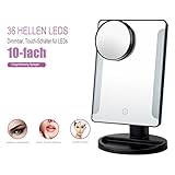 Beawelle® Touchscreen 36 LED beleuchtete Make-up-Spiegel mit abnehmbare 10x Vergrößerungsspiegel 180 frei drehbare bewegliche perfekt für Make-up, Peeling, Badezimmer, Ankleideraum, Facewashing, Tweezing