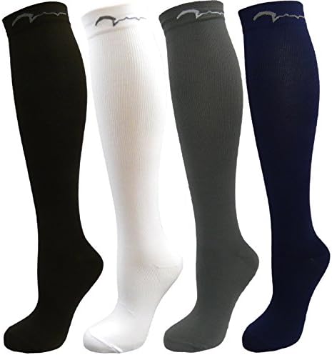4 Pair Soft Assorted Compression Socks, Moderate/Medium Graduated Compression 15-20 mmHg, Premium Comfort Blend For Men and Women. Nurses, Running, Travel &amp; Flight Knee-High. Size Medium