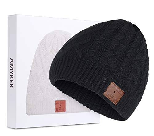 Azzker - Gorro de Invierno inalámbrico Bluetooth 5.0 con micrófono Integrado Desmontable y Altavoces estéreo HD para Familia y Regalo (02-Black)