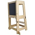 MOON KIDS All-in-1 Learning Tower for Toddlers and 1-6 Years, Kitchen Helper Stool with Chalkboard, Whiteboard, Desk Table, and Chair All in One (Natural)