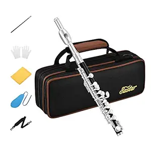 Eastar EPC-3S Black Resin Piccolo Key of C 2-Piece With Silver Plated Keys Hard Case Fingering Chart, Cleaning Rod, Cloth, Swab and Gloves