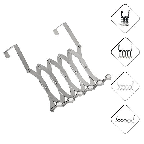 [Klappbar] Ipow Türgarderobe Edelstahl Türhängeleiste verstellbar, 6 Haken, ideal für Dicke Tür, verchromt/silbern - 3