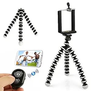 MMAK Adjustable Tripod Stand Holder with Bluetooth Remote and Mobile Bracket for Mobile Phones & Camera, Black