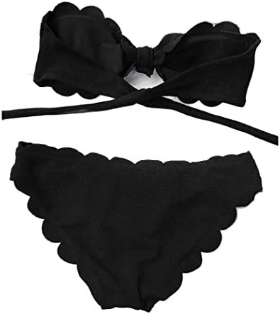 Women Bikini Set, Hmeng Ladies Swimsuit, Sexy Women Strapless Push-up Padded Bra Scalloped Bikini Set Swimwear Swimsuit Bathing Suit (Black, M)