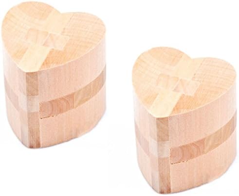 3D Wooden Heart Lock Cube Brain Teaser Puzzle Toy for Kids and Adults, 2 Pack