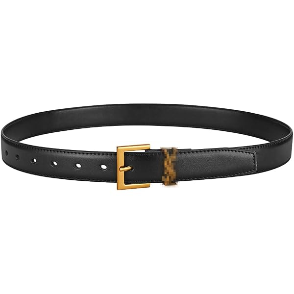 JYIXXZX Women's Fashion Black Leather Belt with Golden Buckle