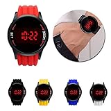 Altsommer Herren Digital LED-Uhren mit Touchscreen, Outdoor Uhr für Männer Wasserdichte,Armbanduhr mit Silikonarmband,LED Licht Gummi Große Anzeige Digitaluhren für Herren Frauen (Rot)