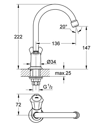 GROHE Standventil Costa DN 15 mit schwenkbarem Auslauf, chrom 20393001 - 2