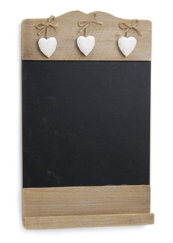 Landhaus Memotafel mit Deko Herzchen zur Beschriftung mit Kreide, 24cm x 38cm Küchentafel Kreidetafel zum Hängen