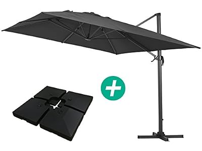Habitat et Jardin - Parasol Jardin déporté Alu Sun 4 - Rectangle- 3 x 4 m - Noir - Dalles incluses
