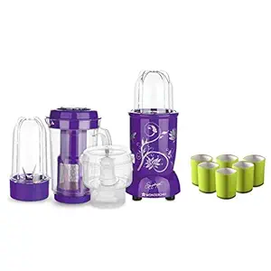 Wonderchef Nutri-Blend Complete Kitchen Machine (CKM) with 3 Jars 400W (Purple) with Free Serving Glass Set