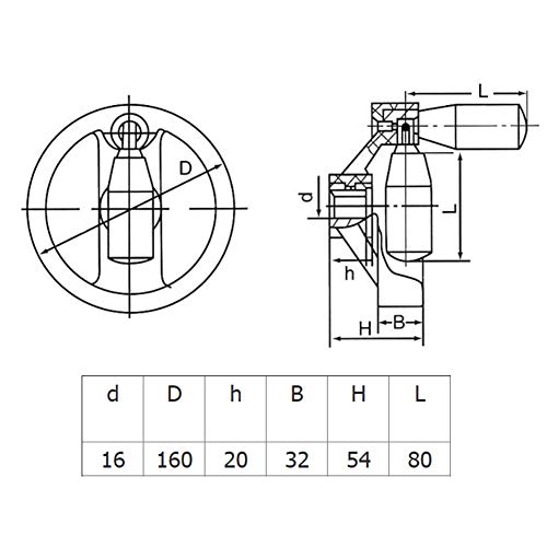 Drehmaschine Handrad, 16 * 160 hintere Welligkeit Kunststoff Handrad mit klappbaren Drehgriff für Fräsmaschine, Drehmaschinen, Schleifmaschinen – Bild 3