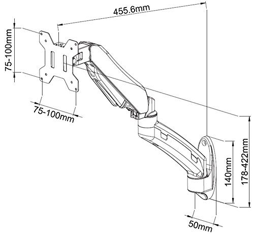 GSA21WS Gas Spring Wall Mount LCD Monitor Arm Stand in White w/ vesa bracket & monitor arm: free up/down & left/right motion - 4