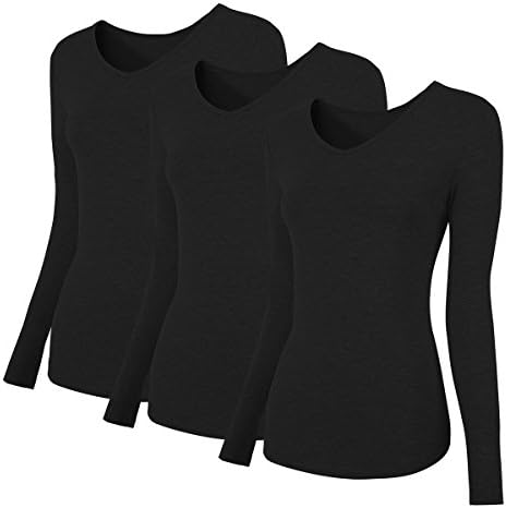 3er- Pack Women's T-Shirt V-Neck With Long Sleeve (S, Black)