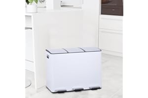 STARNINE 45L Compartment Recycling Bin Dual Compartment Kitchen Pedal Dust Bin Removable Compartment Waste Separation Bin Stainless Steel Soft Closing Kitchen Waste Bin (3 x 15L Compartments) (White)
