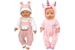 BAFAFA YHGETSUM 2 Sets Kleidung Outfits für Baby Puppen, Puppenkleidung, New Born Baby Puppen, Puppenzubehör mit Hut Langarm Hose, für Babypuppen 35-43 cm, Geschenke für Mädchen